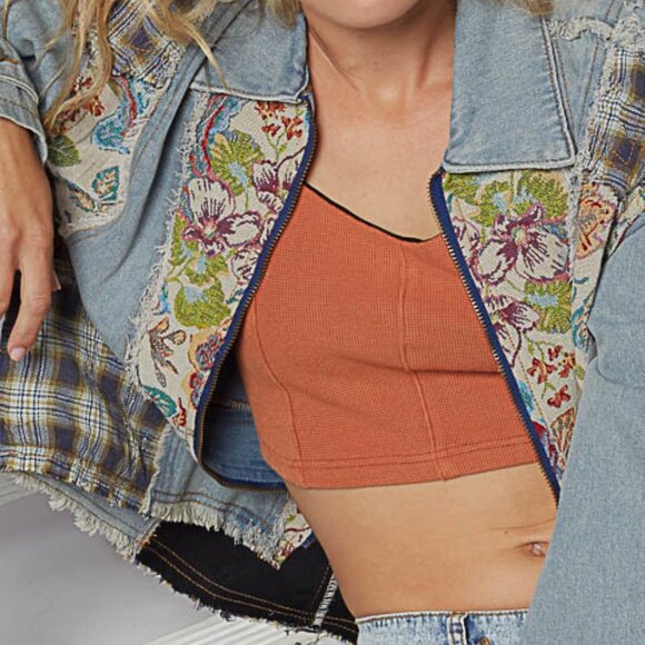 POL Boho Light Blue Denim Patchwork Jacket - Picture 9 of 9